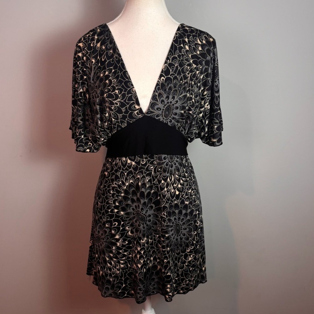VTG Click Womens Y2K Black Gold Sparkly BabyDoll Stretch Tunic 2X dark romantic
